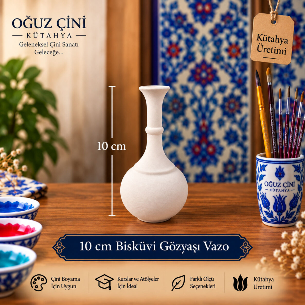 10 cm Boyanabilir Çini Bisküvi Gözyaşı Vazo