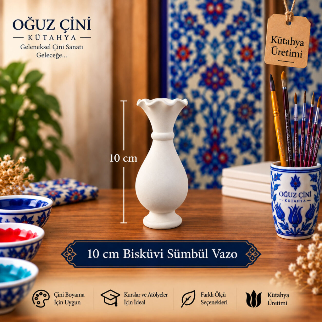 10 cm Boyanabilir Çini Bisküvi Sümbül Vazo