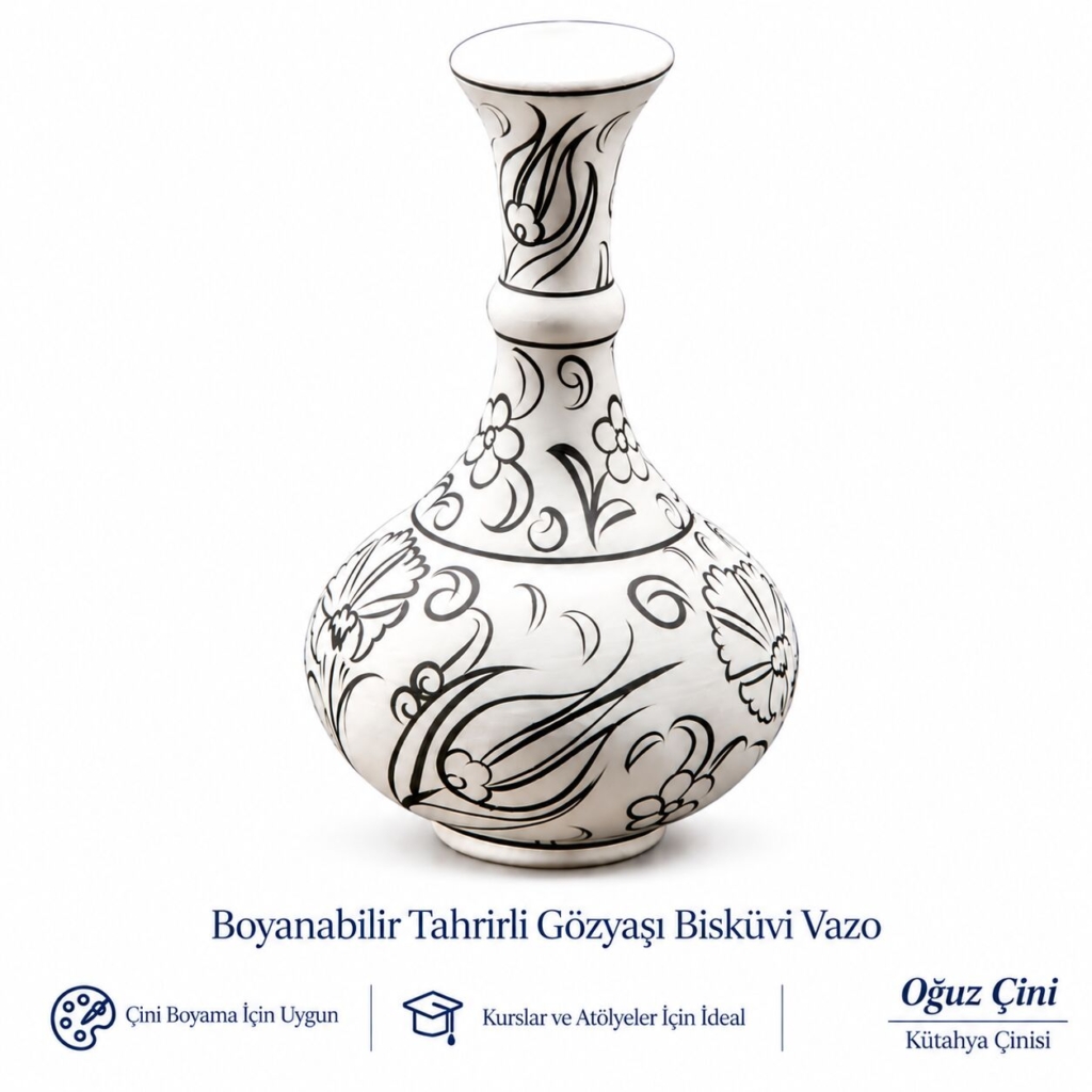 15 cm Boyanabilir Tahrirli Gözyaşı Bisküvi Vazo | Oğuz Çini