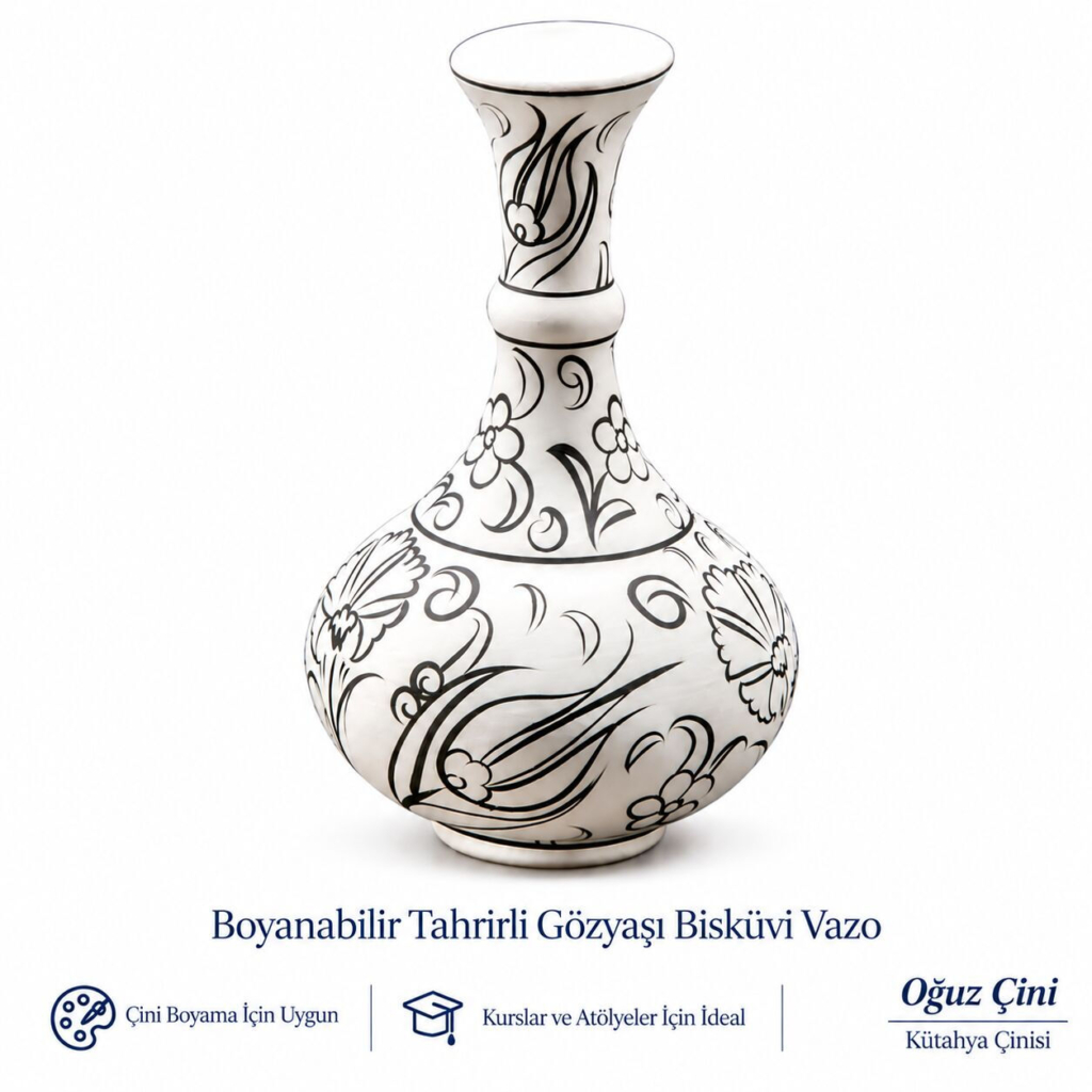 20 cm Boyanabilir Tahrirli Gözyaşı Bisküvi Vazo | Oğuz Çini