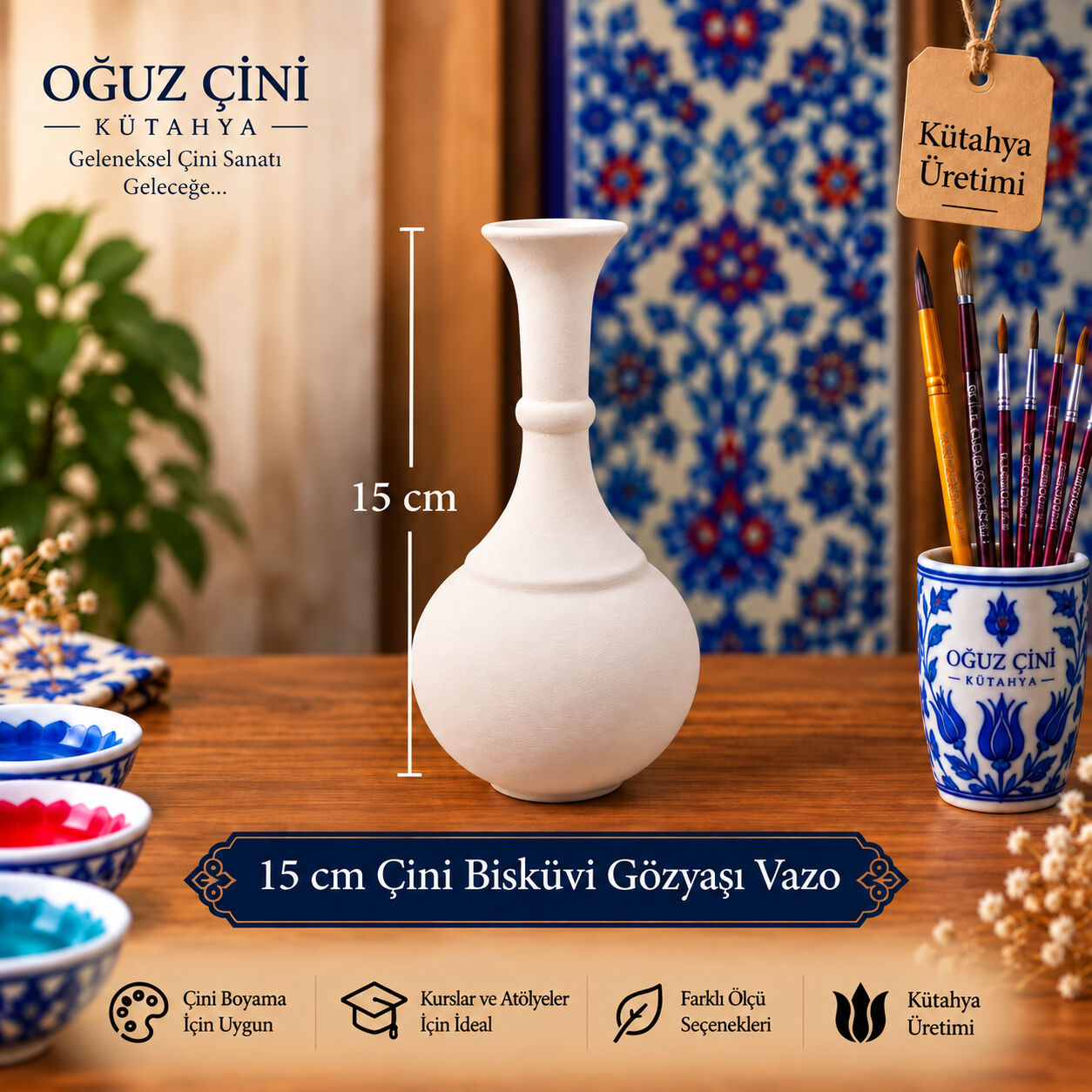 15 cm Boyanabilir Çini Bisküvi Gözyaşı Vazo