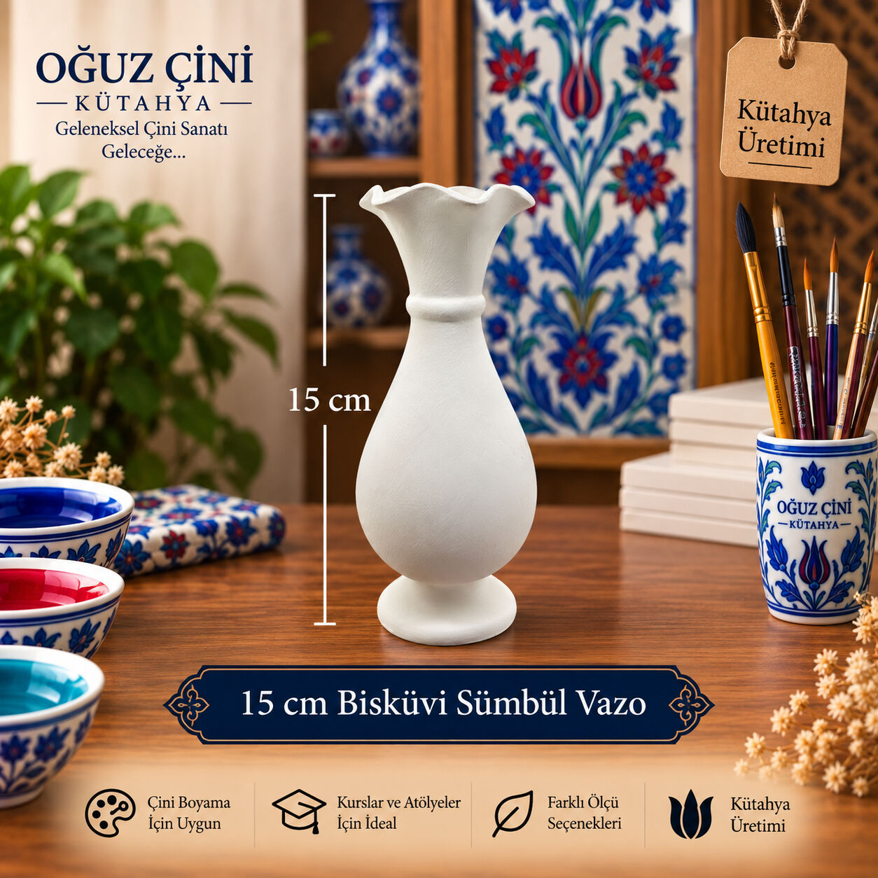 15 cm Boyanabilir Çini Bisküvi Sümbül Vazo