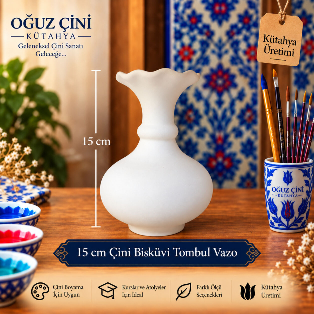 15 cm Boyanabilir Çini Bisküvi Tombul Vazo