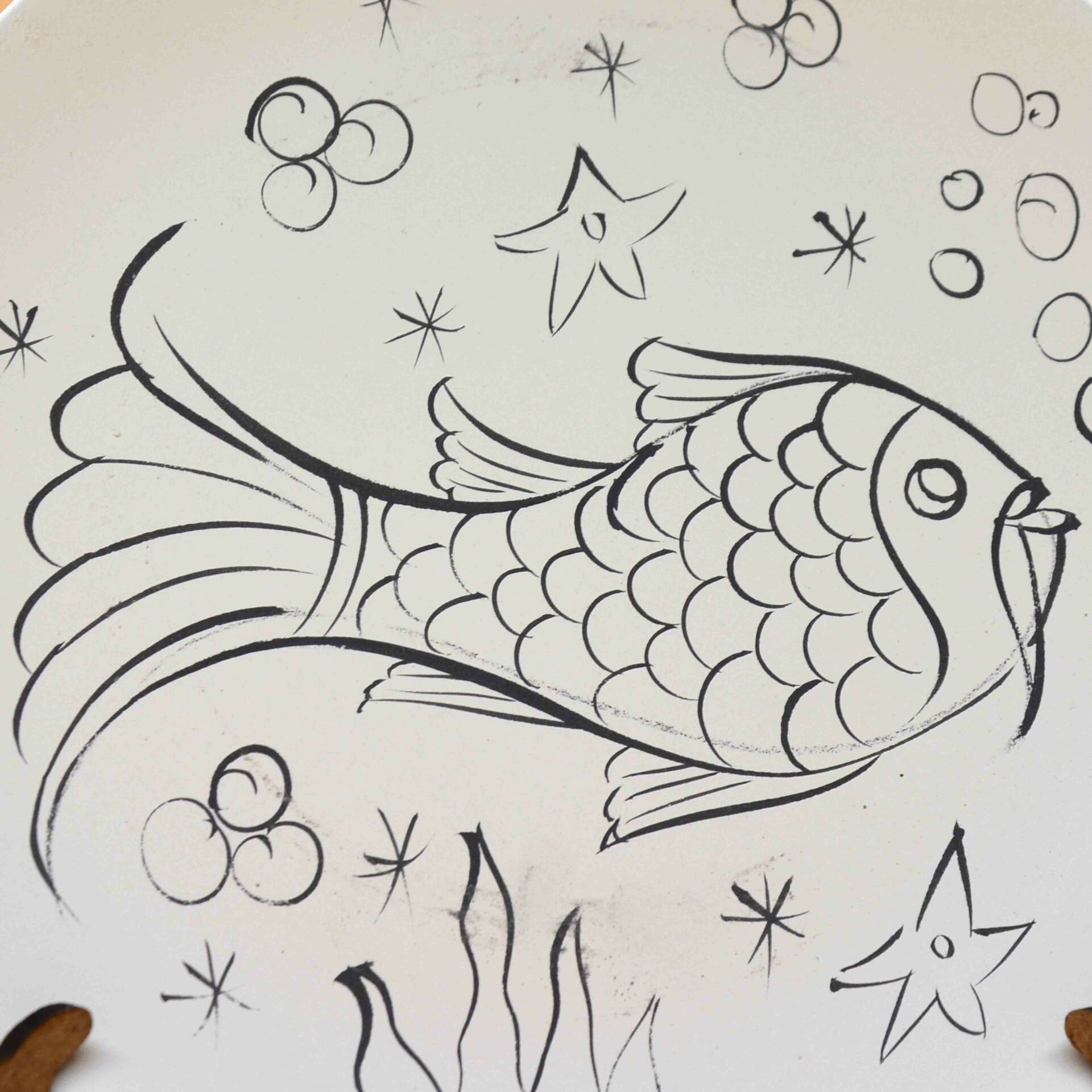18 cm Boyanabilir Balık Desenli Çini Tabak | Çini Kursu
