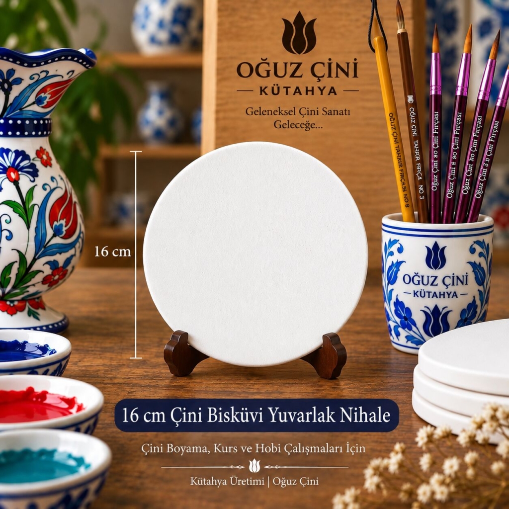 16 cm Boyanabilir Çini Bisküvi Yuvarlak Nihale