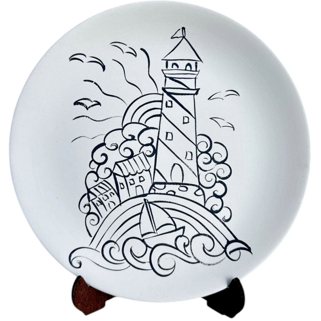Boyanabilir Deniz Feneri Motifli Çini Tabak | 18 cm