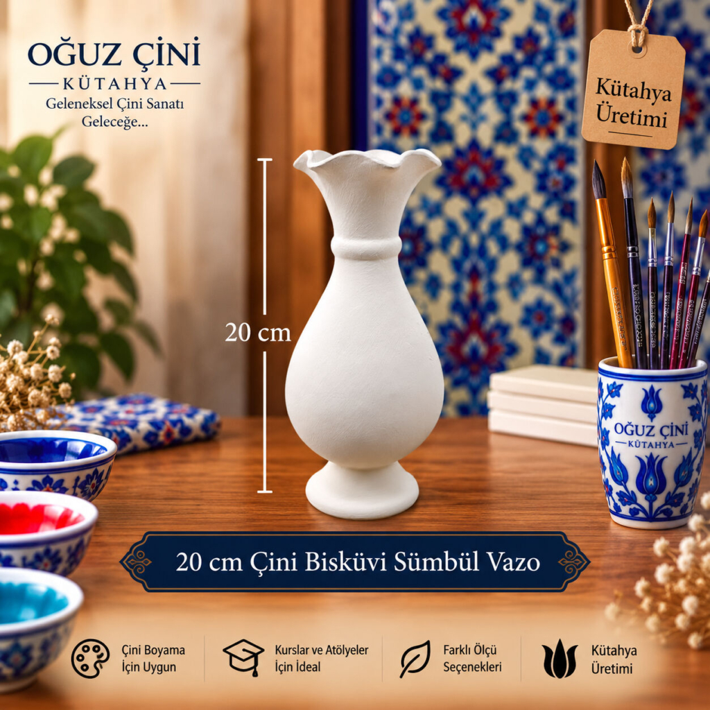 20 cm Boyanabilir Çini Bisküvi Sümbül Vazo