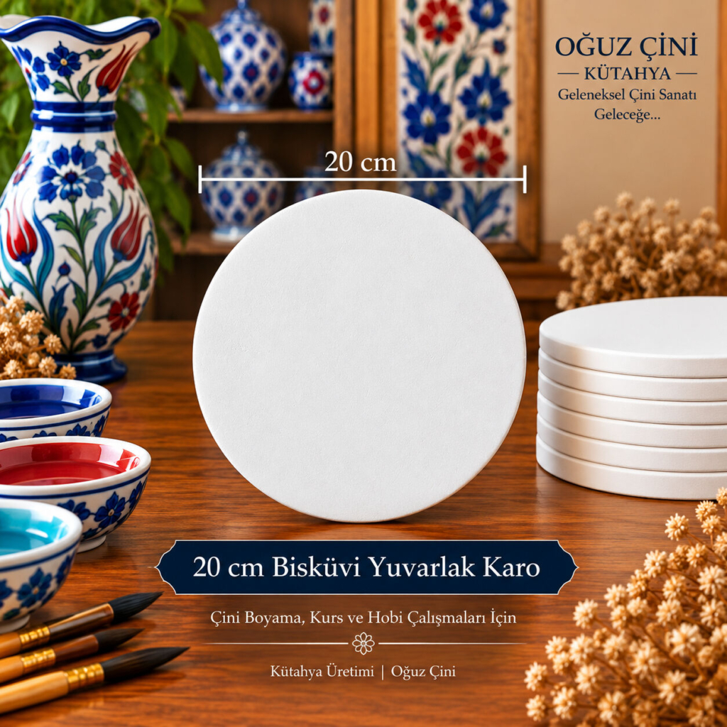20 cm Boyanabilir Çini Bisküvi Yuvarlak Karo