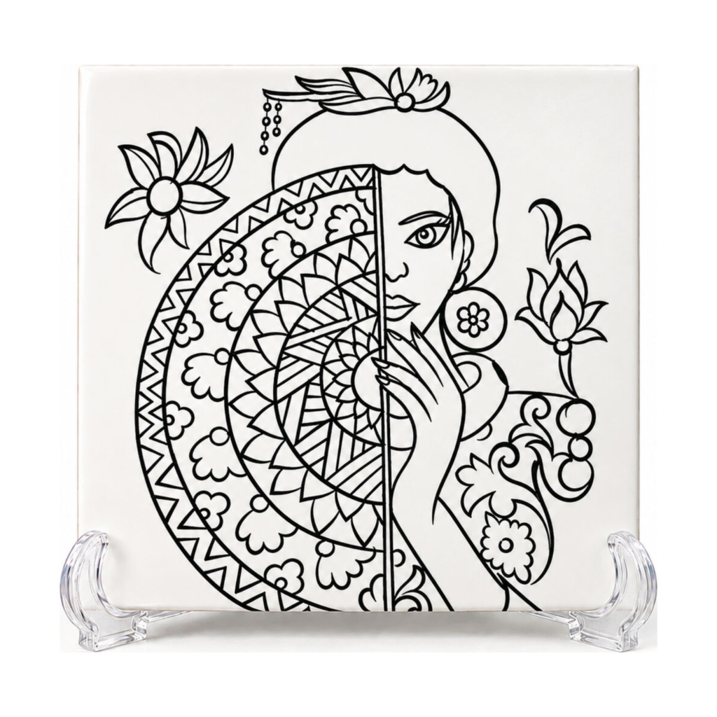 20 × 20 cm Boyanabilir Yelpazeli Kadın Çini Karo