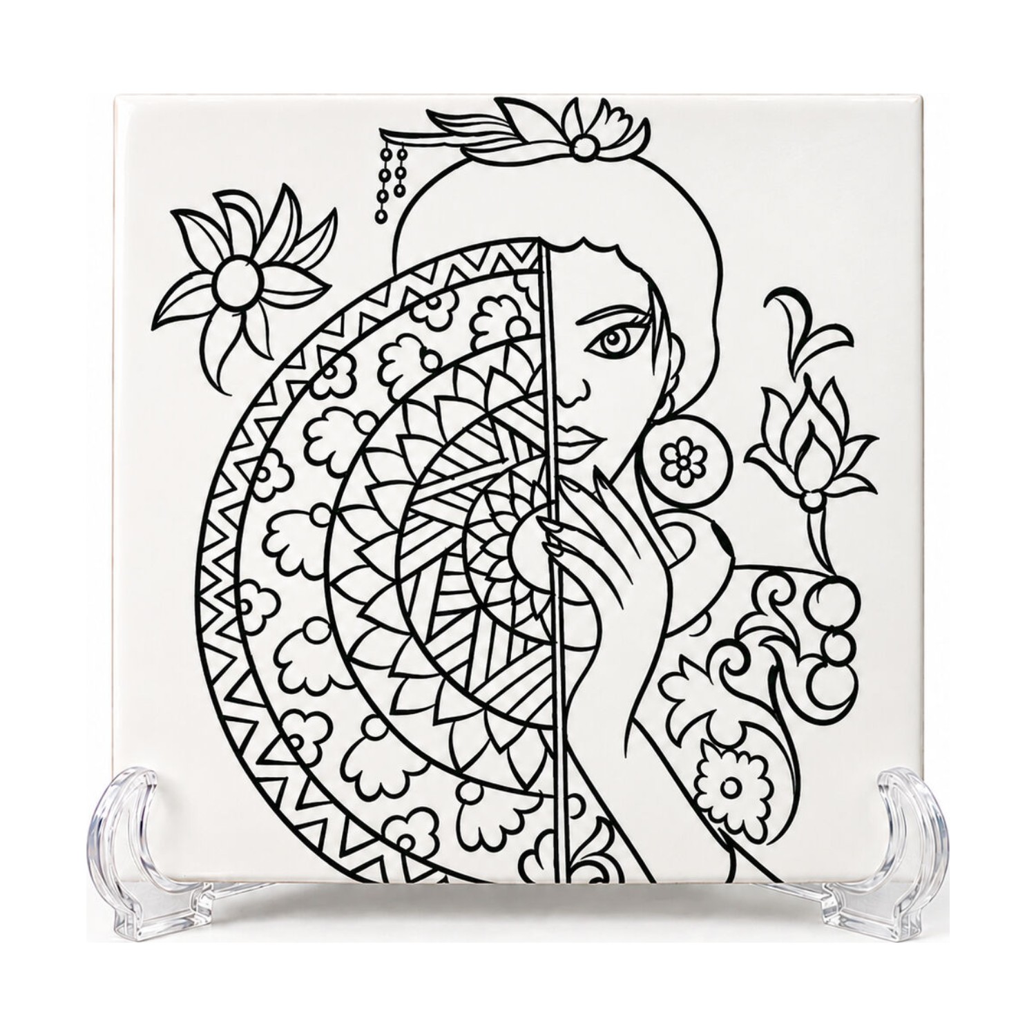20 × 20 cm Boyanabilir Yelpazeli Kadın Çini Karo