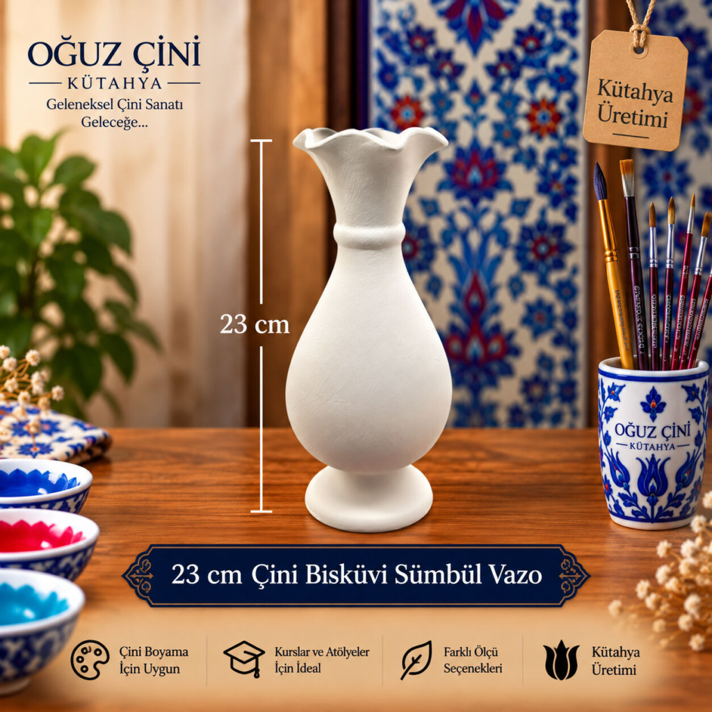 23 cm Boyanabilir Çini Bisküvi Sümbül Vazo