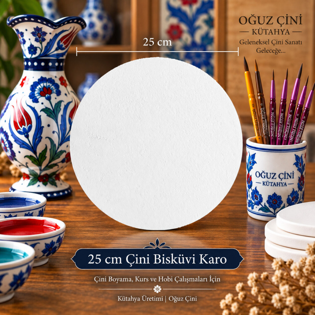 25 cm Boyanabilir Çini Bisküvi Yuvarlak Karo