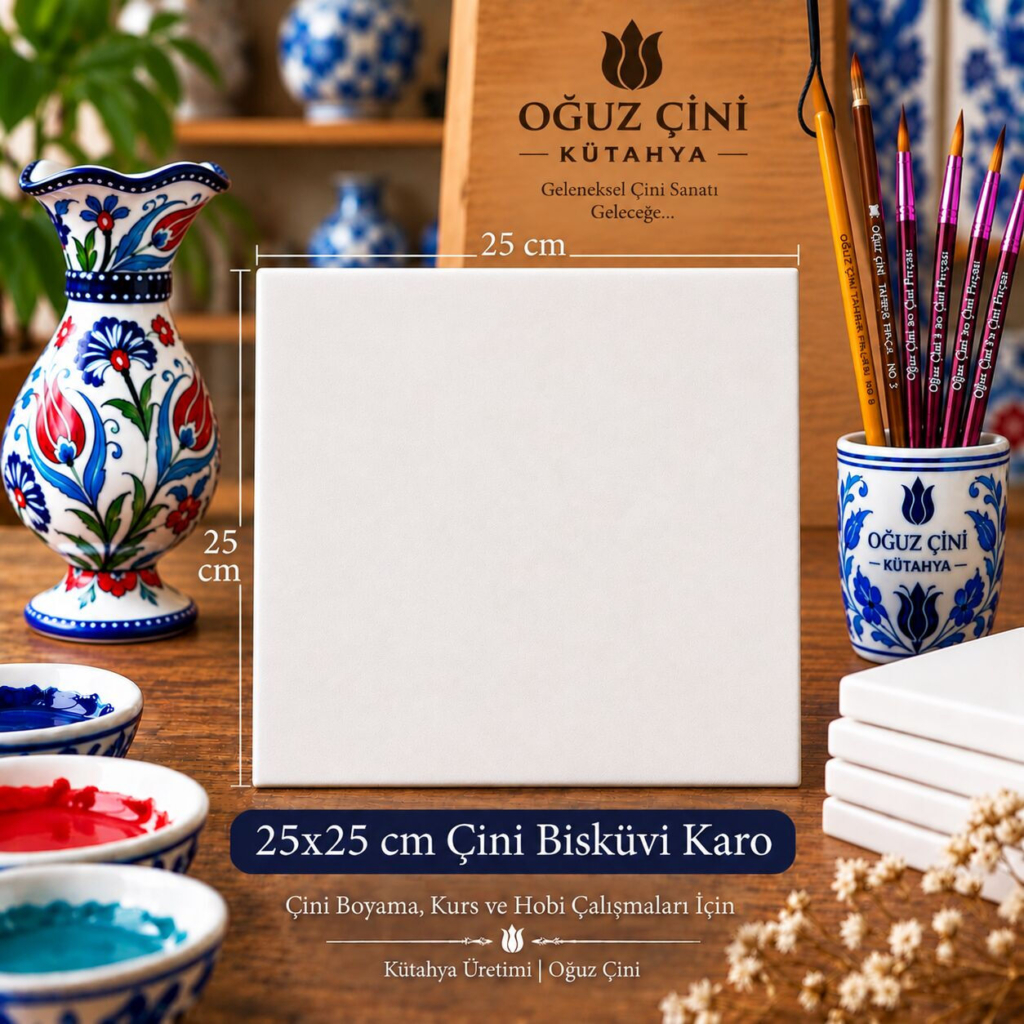 25 × 25 cm Boyanabilir Çini Bisküvi Karo