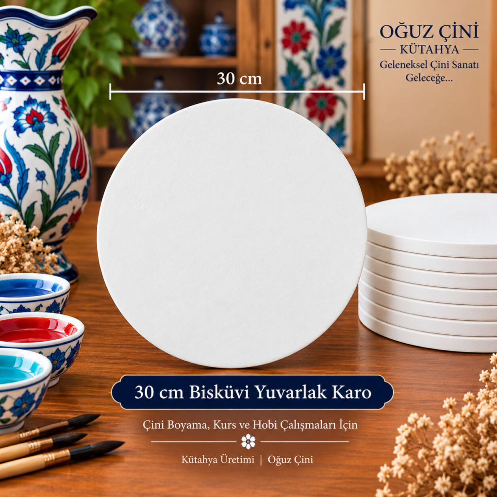 30 cm Boyanabilir Çini Bisküvi Yuvarlak Karo