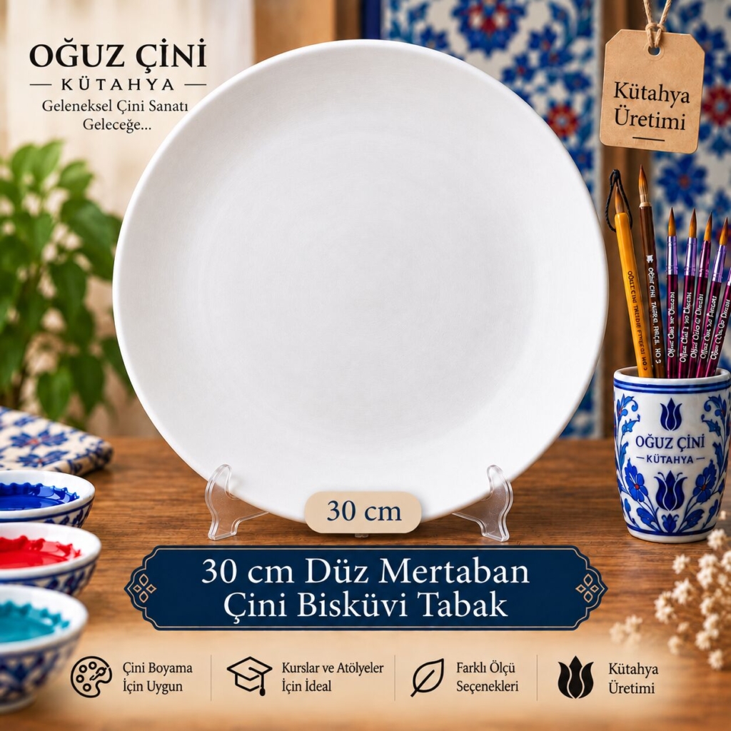 30 cm Boyanabilir Düz Mertaban Çini Bisküvi Tabak