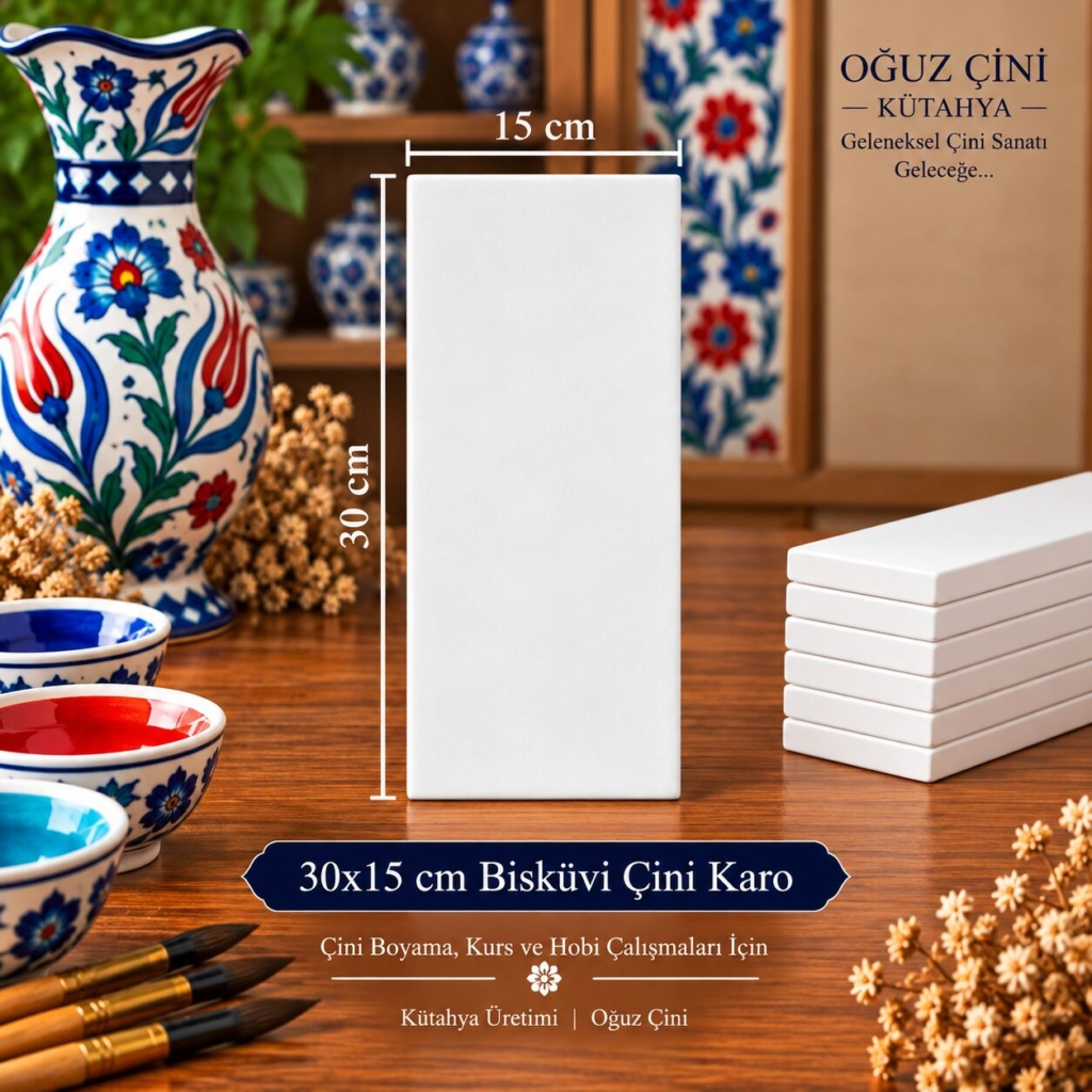 30 × 15 cm Boyanabilir Çini Bisküvi Karo