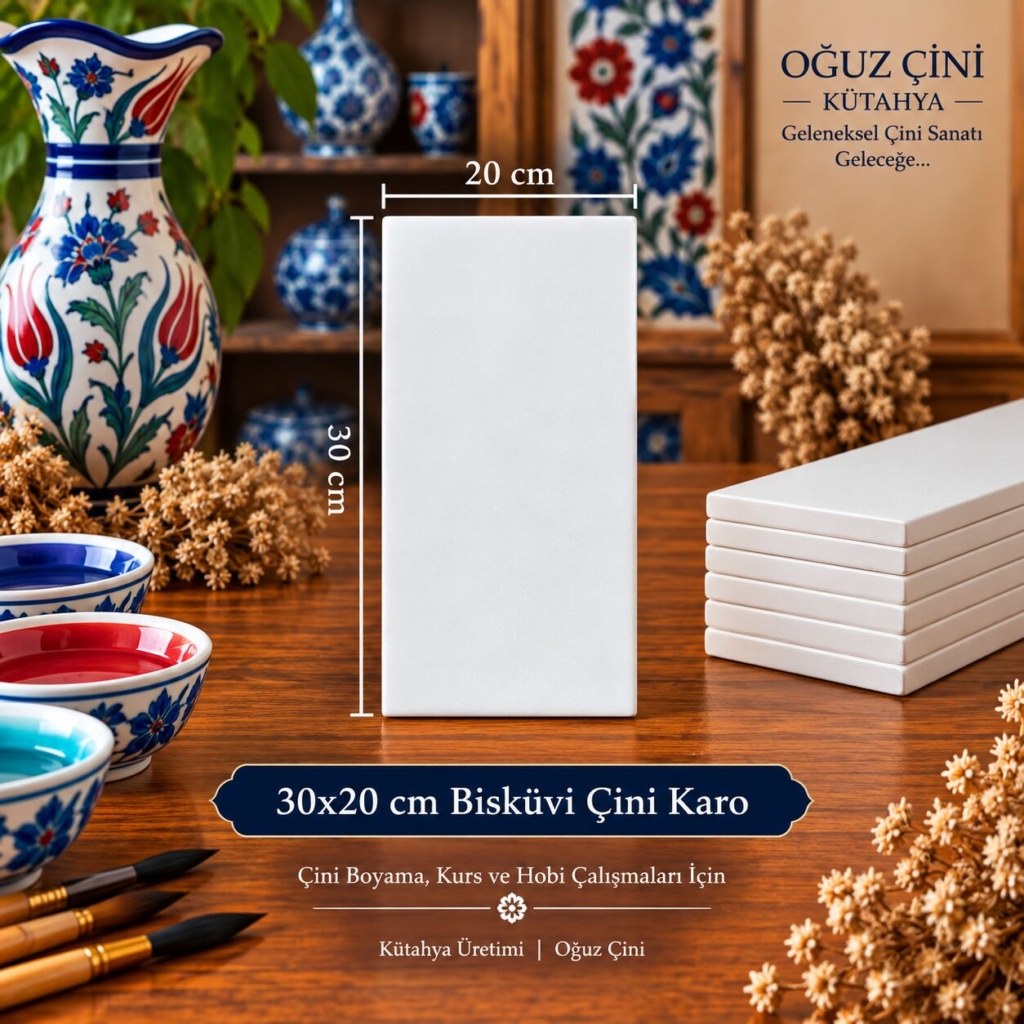 30 × 20 cm Boyanabilir Çini Bisküvi Karo