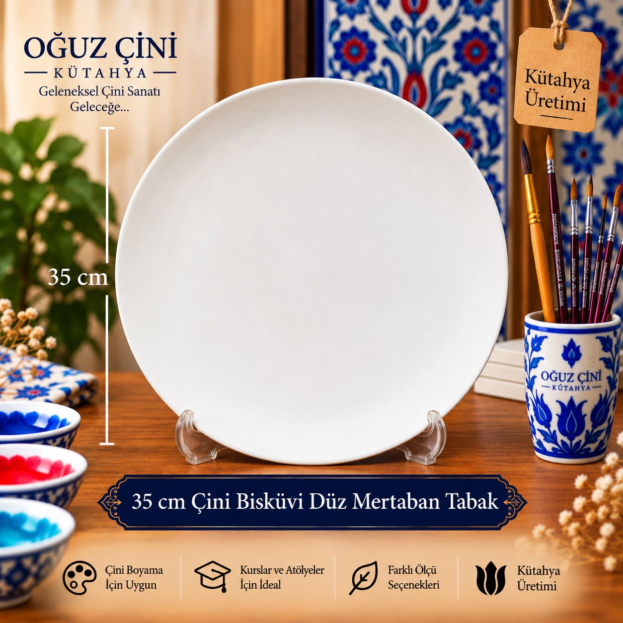 35 cm Boyanabilir Düz Mertaban Çini Bisküvi Tabak