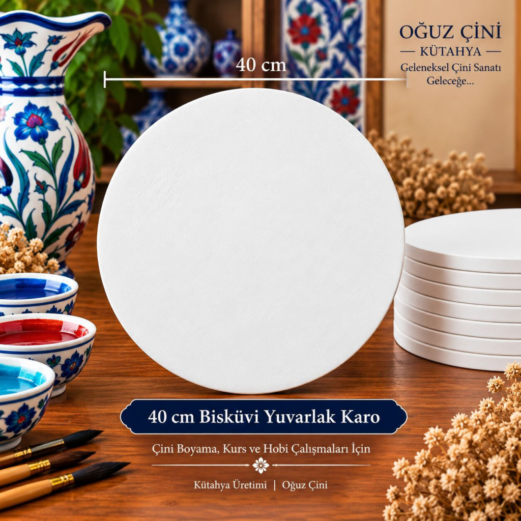 40 cm Boyanabilir Çini Bisküvi Yuvarlak Karo