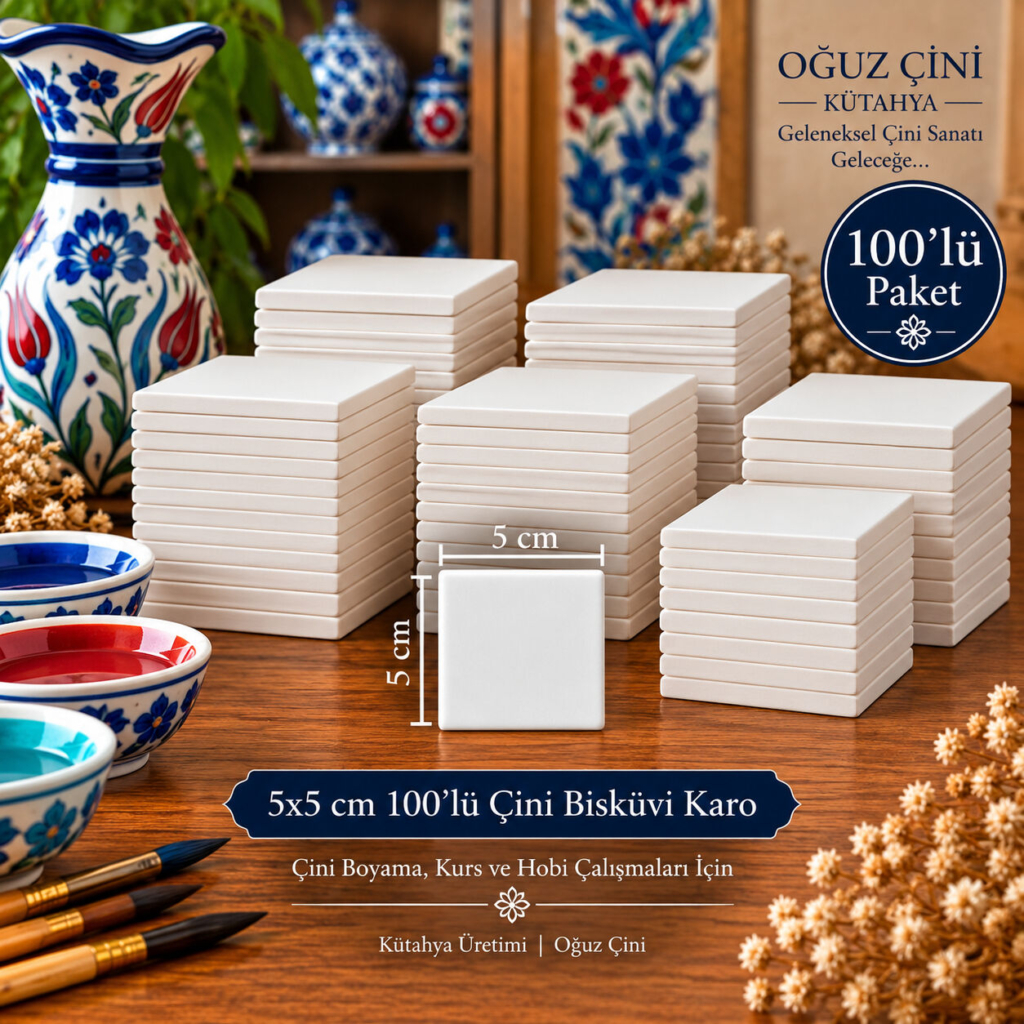 5 × 5 cm Çini Bisküvi Karo – 100’lü Paket