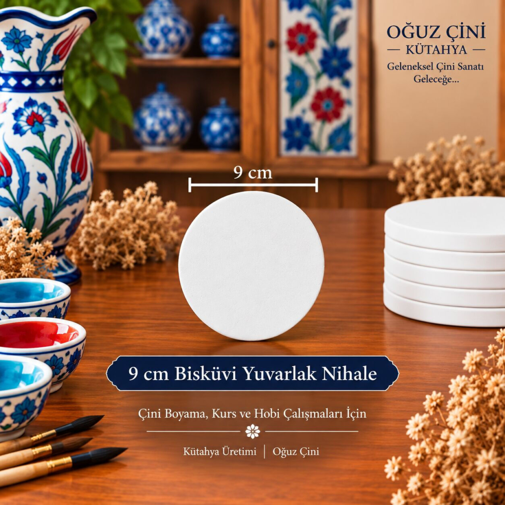 9 cm Boyanabilir Çini Bisküvi Yuvarlak Nihale
