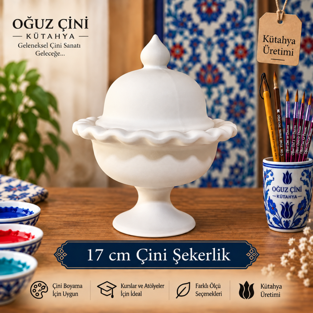 17 cm Boyanabilir Çini Bisküvi Şekerlik