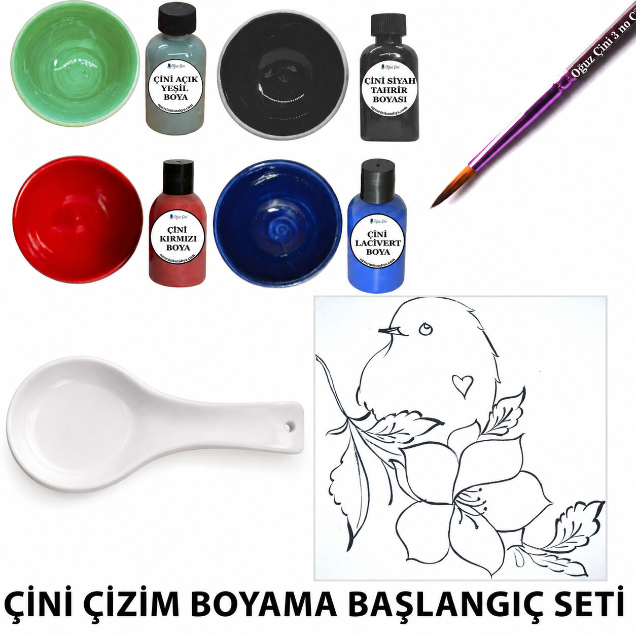 Kaşıklık ve 20 × 20 cm Tahrirli Karo Çini Başlangıç Seti