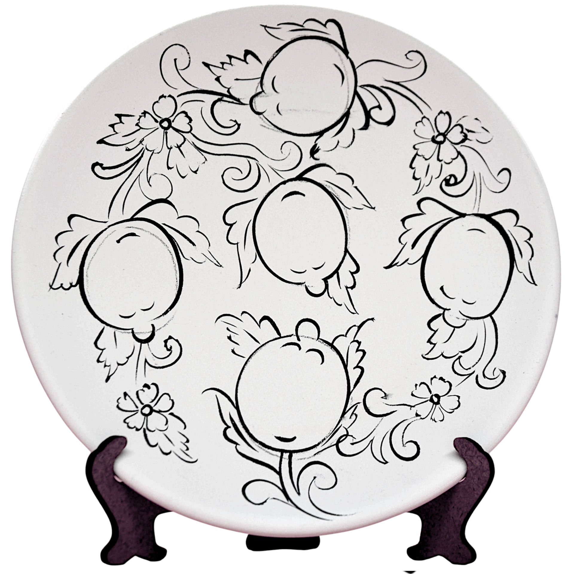 18 cm Boyanabilir Limon Desenli Çini Tabak | Çini Kursu