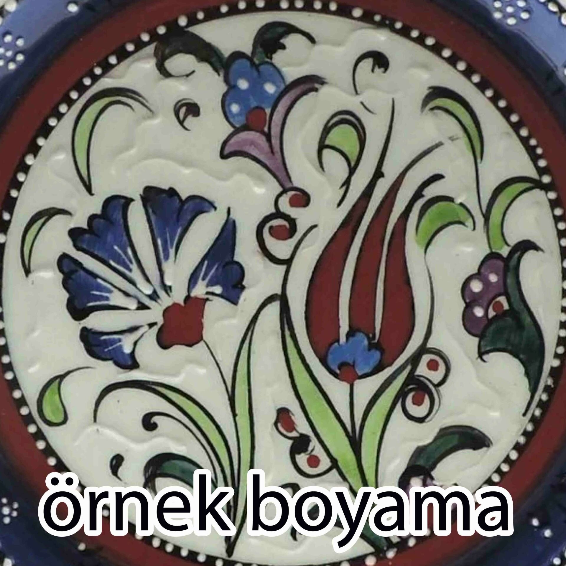 18 cm Boyanabilir Lale ve Karanfil Çini Tabak | Çini Kursu