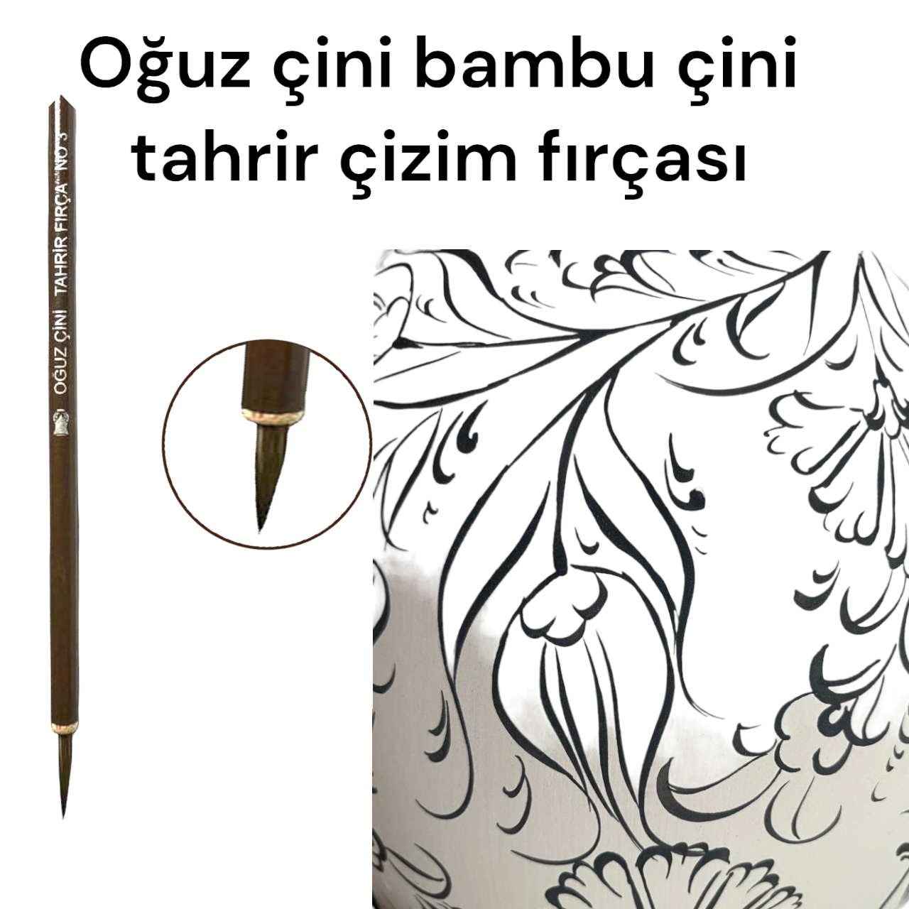 4 No Bambu Saplı Kurt Kılı Çini Tahrir Fırçası 2