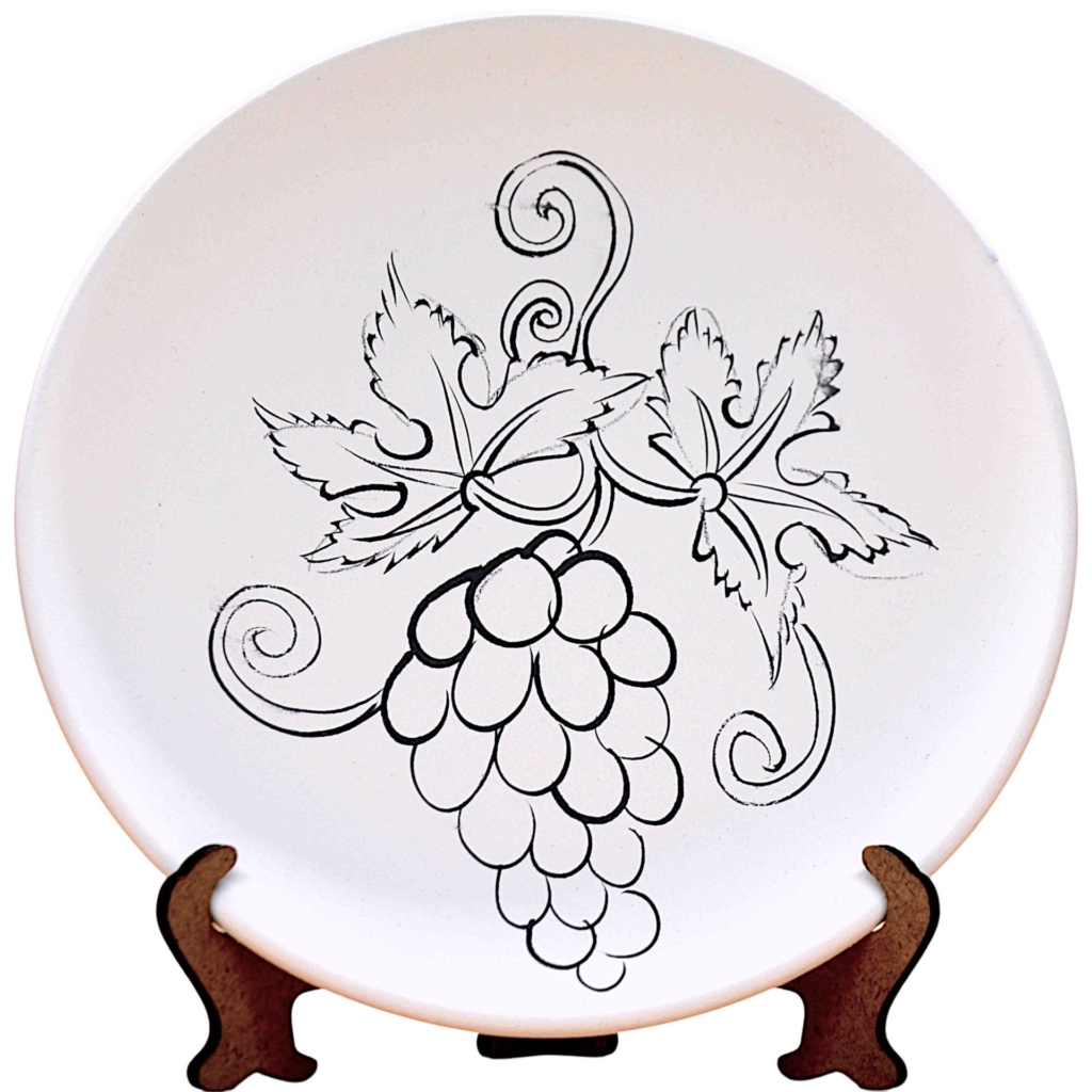 18 cm Boyanabilir Üzüm Desenli Çini Tabak | Çini Kursu