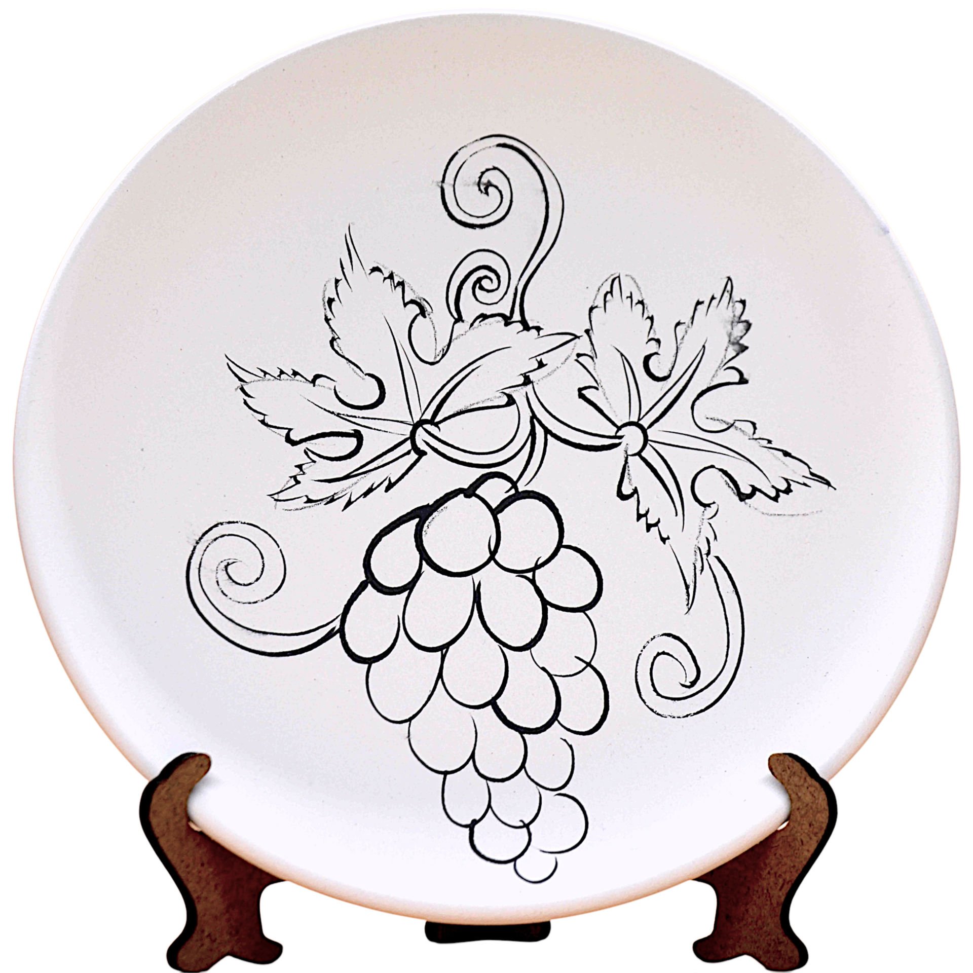 18 cm Boyanabilir Üzüm Desenli Çini Tabak | Çini Kursu